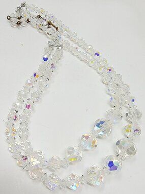 Vintage Double Strand Aurora Borealis Glass Crystal Necklace
